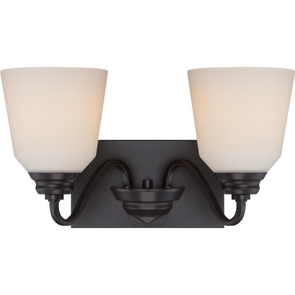 Nuvo Lighting 62/377  Calvin - 2 Light Vanity Fixture with Satin White Glass - LED Omni Included in Mahogany Bronze Finish